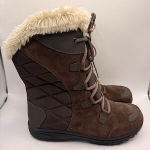 Columbia Omni-Heat 200g Brown Suede Faux Fur Winter Snow Boots Womens Size 9